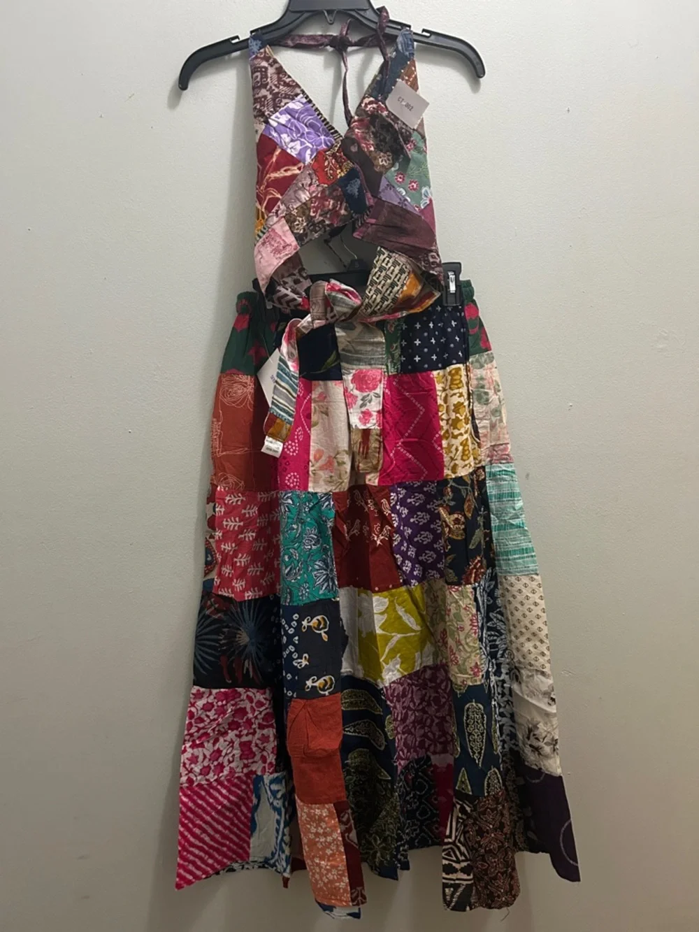 Patchwork 2pcs skirt set , Maxi Skirt and matching halter Top Multicolor S/M - Picture 2 of 5